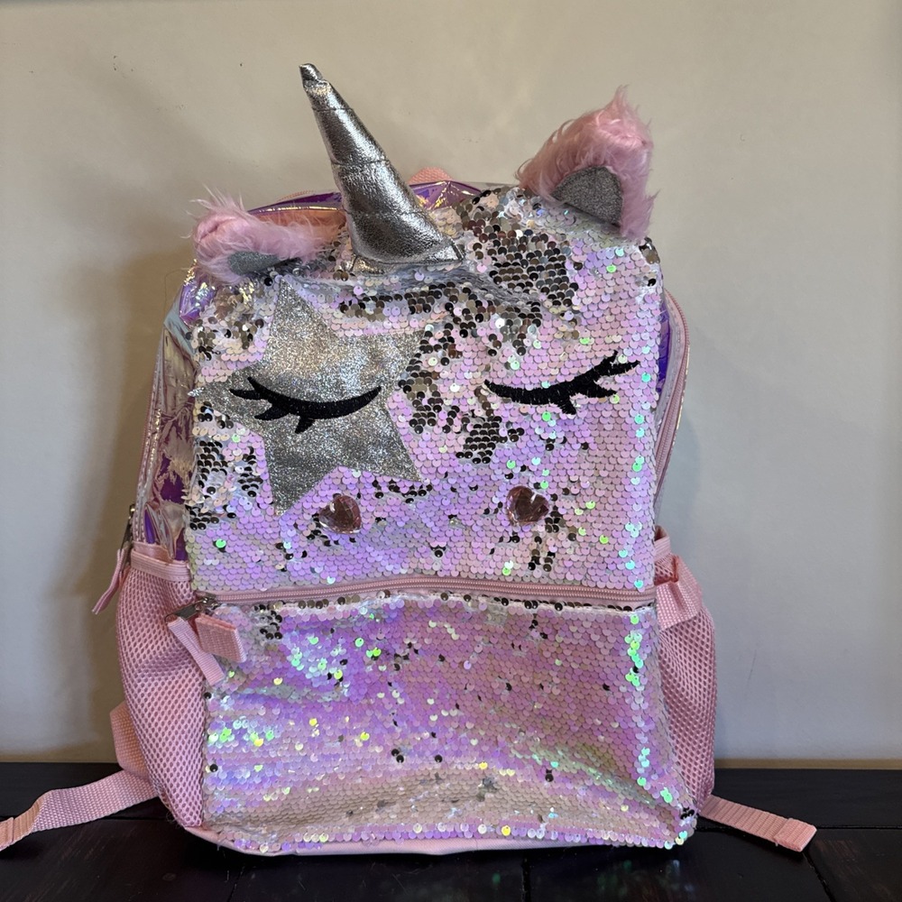 unicorn pink sleepy bookbag w stars and‎ sequins